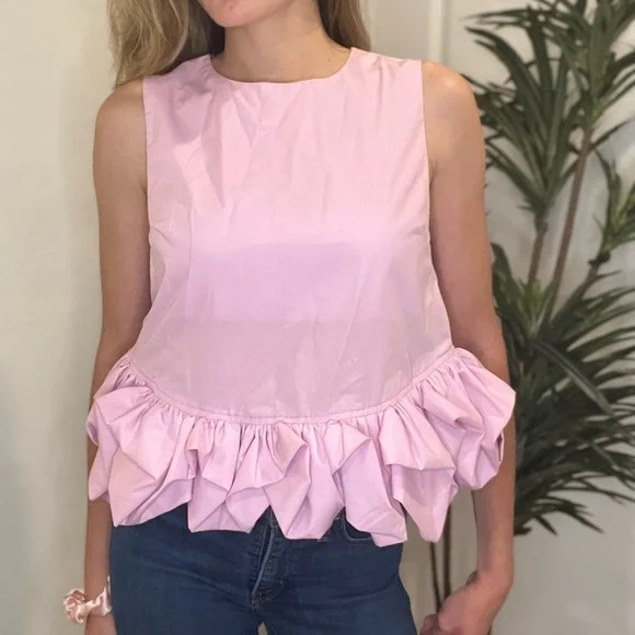 NWT ENTRO | Pink Cropped Blouse with Ruffle Detail - Picture 3 of 9